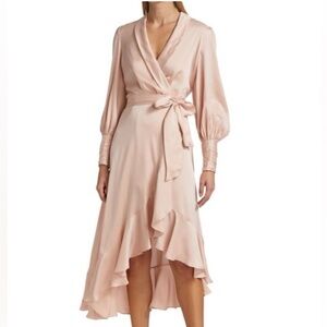 NWOT Zimmermann Silk Wrap Midi Dress in Latte Pink